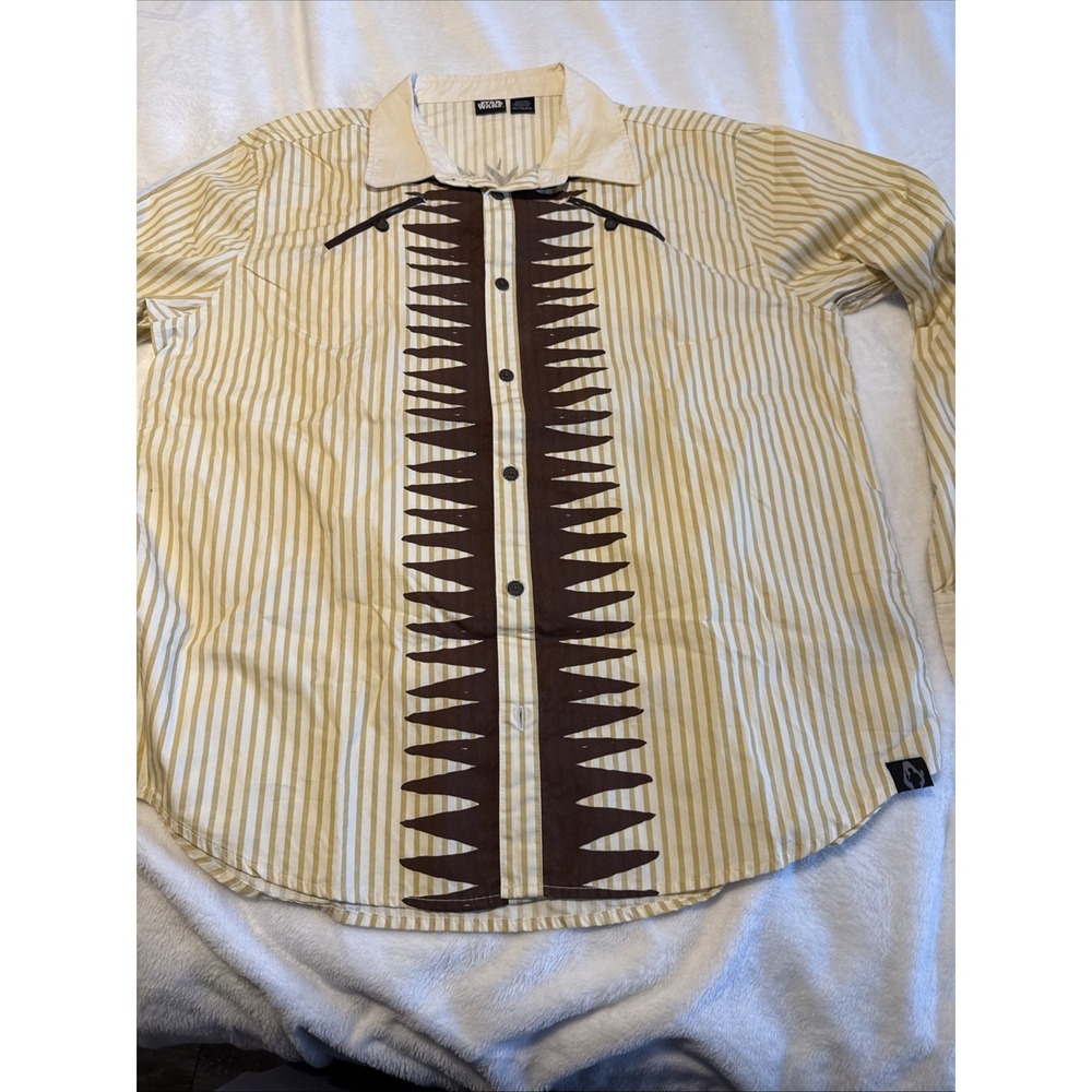 Star Wars Chewbacca Mens XL Button Shirt Striped Camp Collar 23 P2P